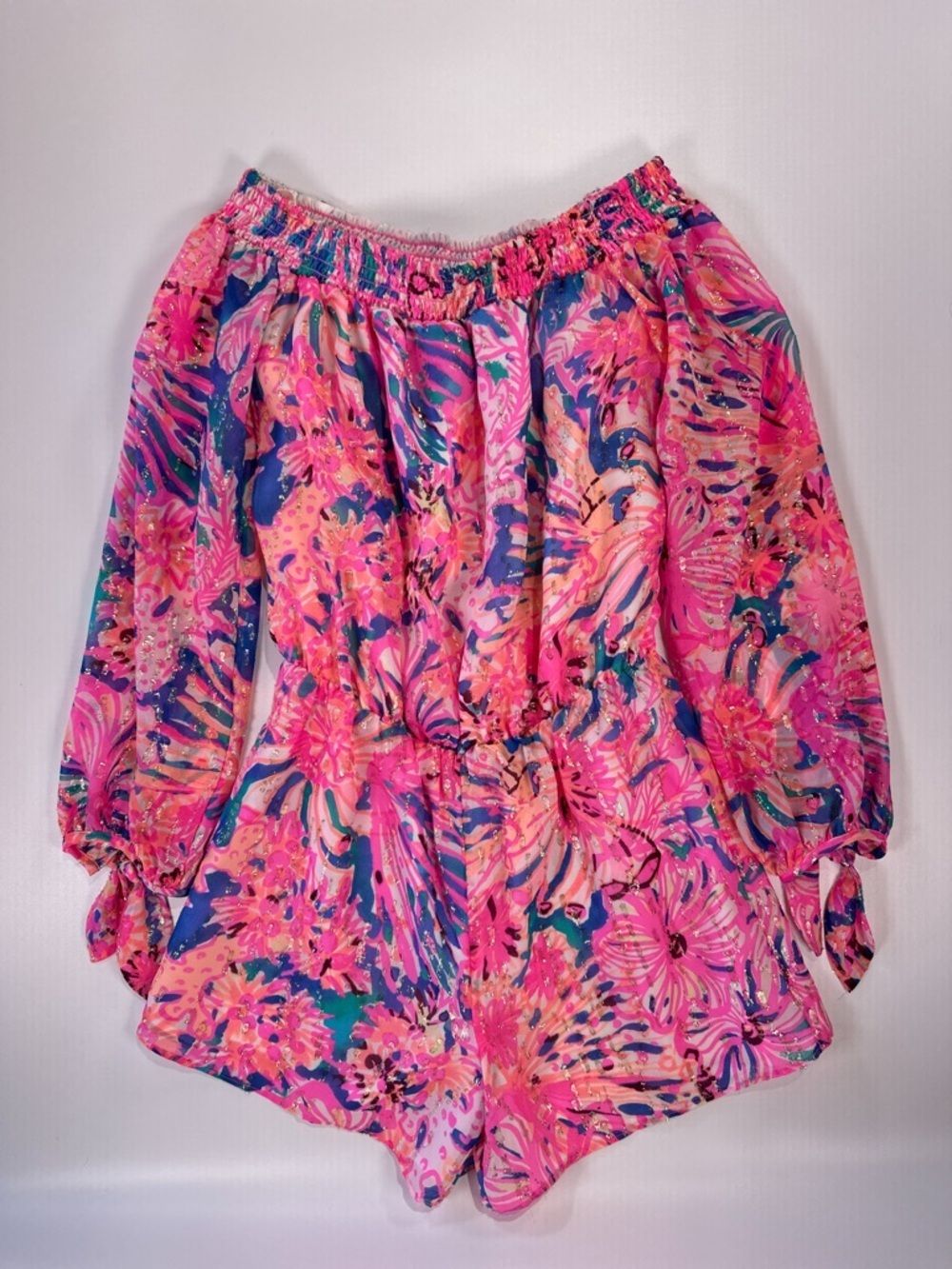 Lilly Pulitzer Women’s Romper Off Shoulder Silk Metallic Myri XS - Picture 2 of 13